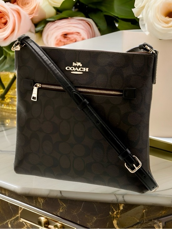 Coach Handbags - COACH Brown/Black Mini Rowan File Bag Signature Canvas Crossbody